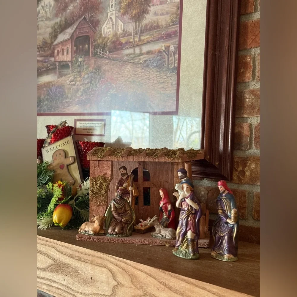 Vintage 1994 Porcelain Hand-Painted Nativity Set – Multi-Color Holiday Décor